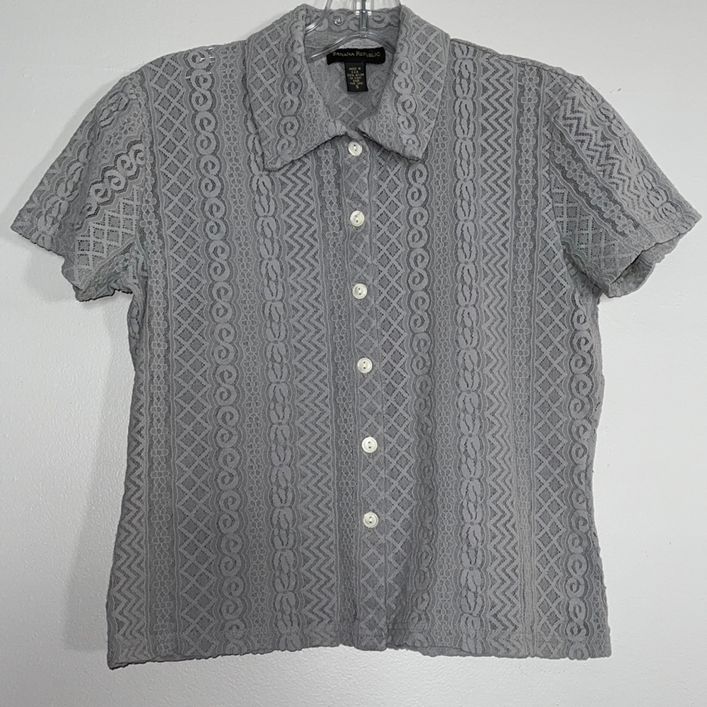 Gray Banana Republic Lace Buttoned Blouse
